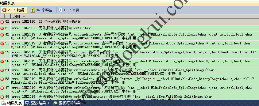 缺少OpenCV附加依赖项导致的链接错误