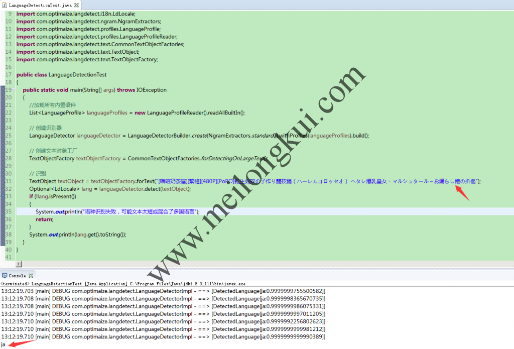 在Java中使用language-detector进行语种识别的结果