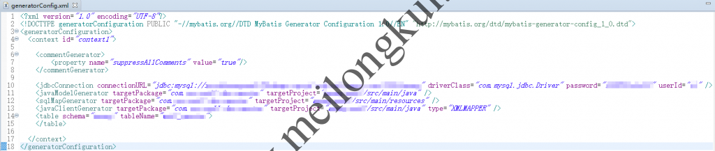 修改Mybatis Generator Configuration File