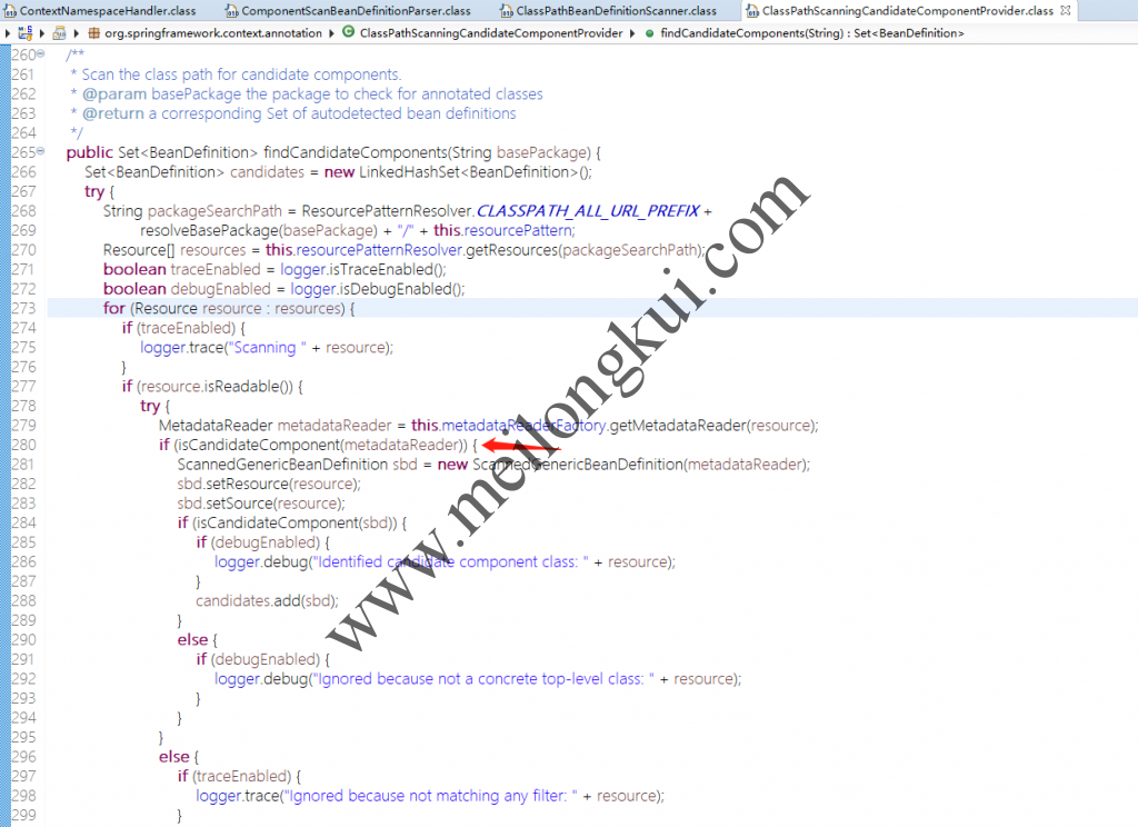 org.springframework.context.annotation.ClasspathScanningCandidateComponentProvider.findCandidateComponents