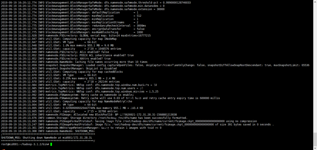 格式化HDFS的namenode完成