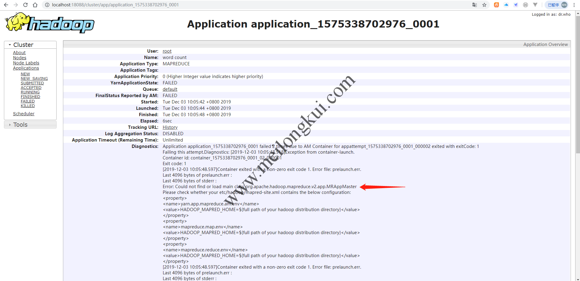 Could not find or load main class org.apache.hadoop.mapreduce.v2.app.MRAppMaster