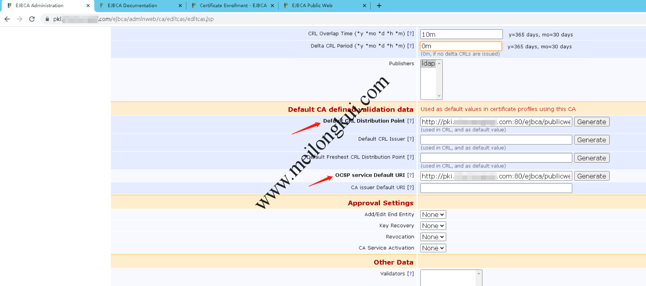 EJBCA中Certificate Authority配置CRL和OCSP地址