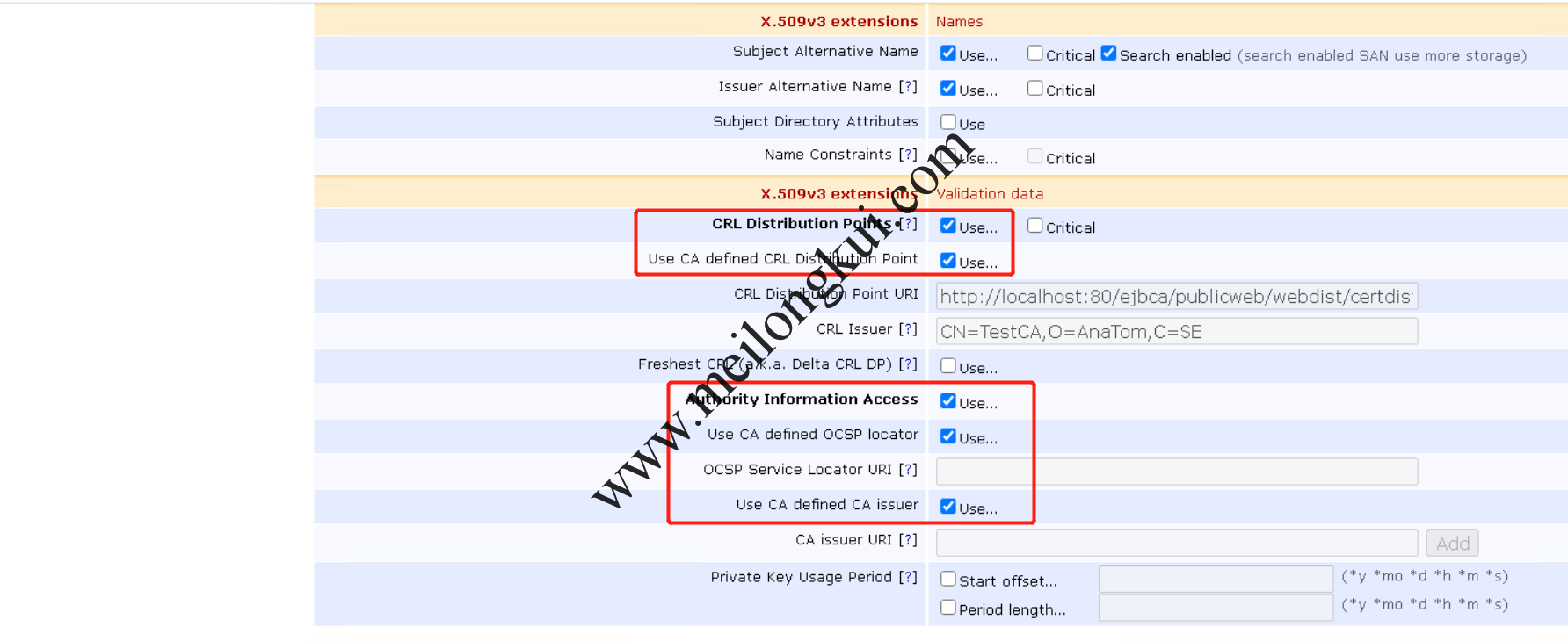 EJBCA中Certificate Profile配置CRL和OCSP