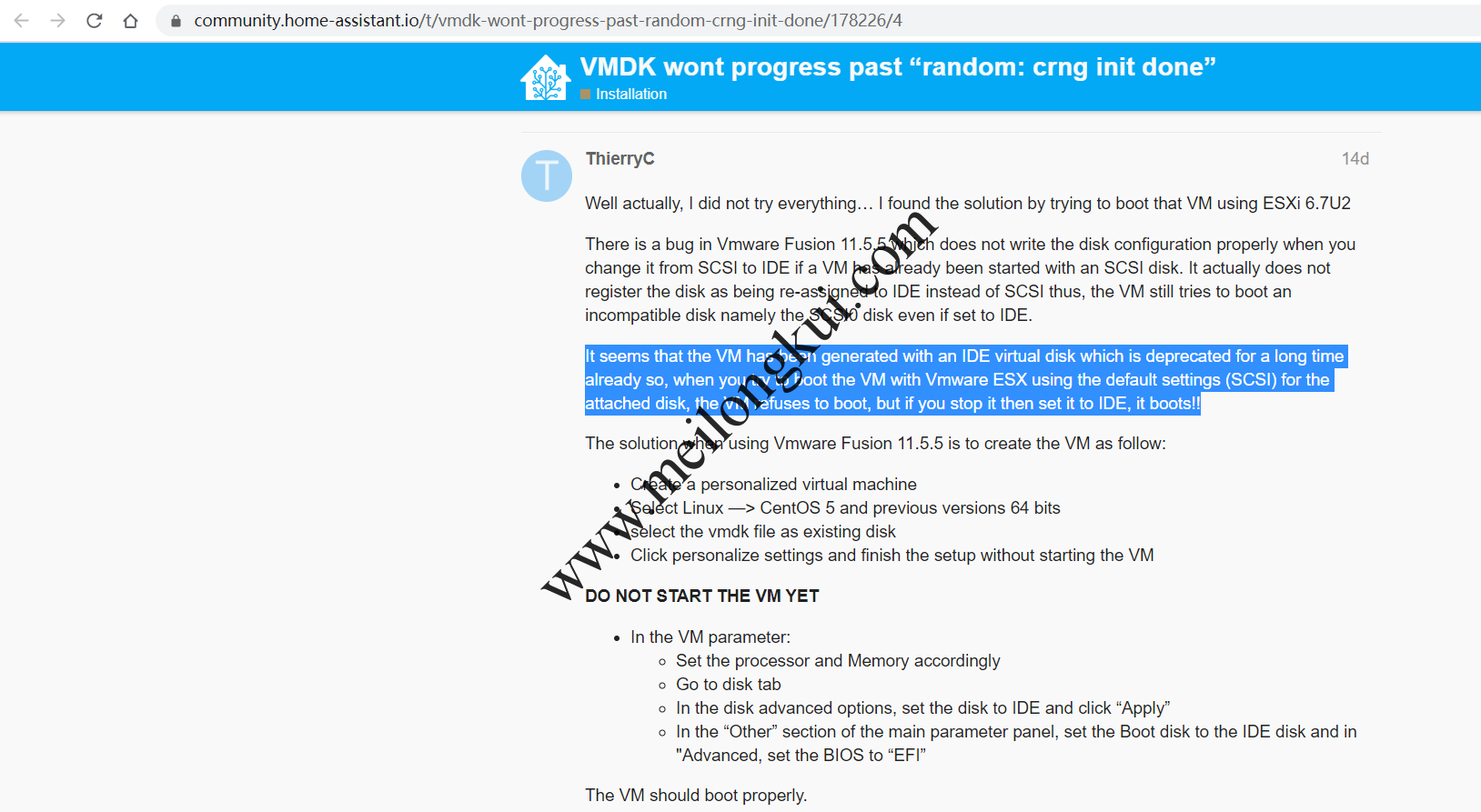 Home Assistant VMDK必须使用IDE类型硬盘否则卡死在random: crng init done2
