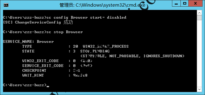 命令行停止 Computer Browser 服务